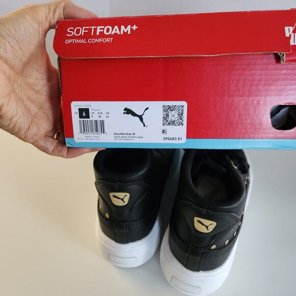 Puma kids Kaia Mid Stud Jr  black black metallic gold  size 6 US - Picture 7 of 7